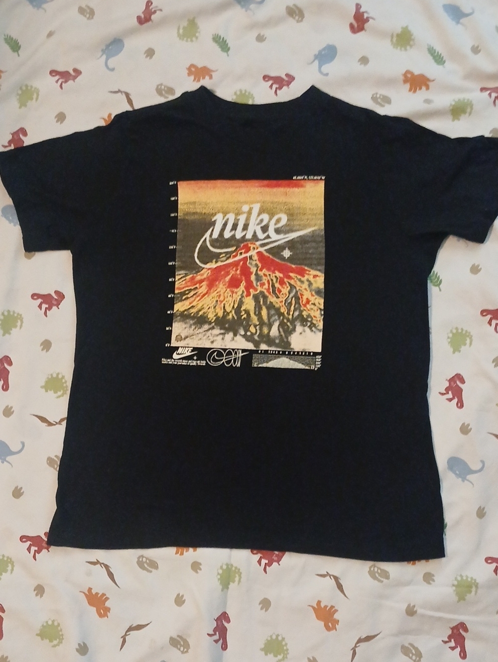 Nike Black Tee with Red & Yellow Volcano Graphic - Youth LARGE